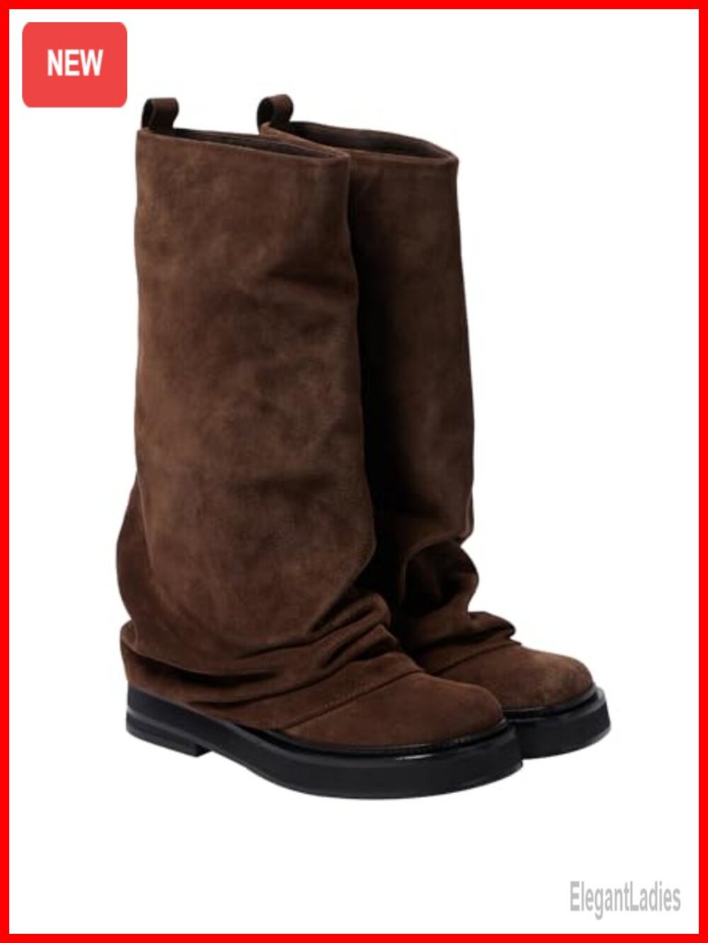 Slouchy Knee High Boots Casual Round Toe Pull On Riding Biker Fold Over Chunky